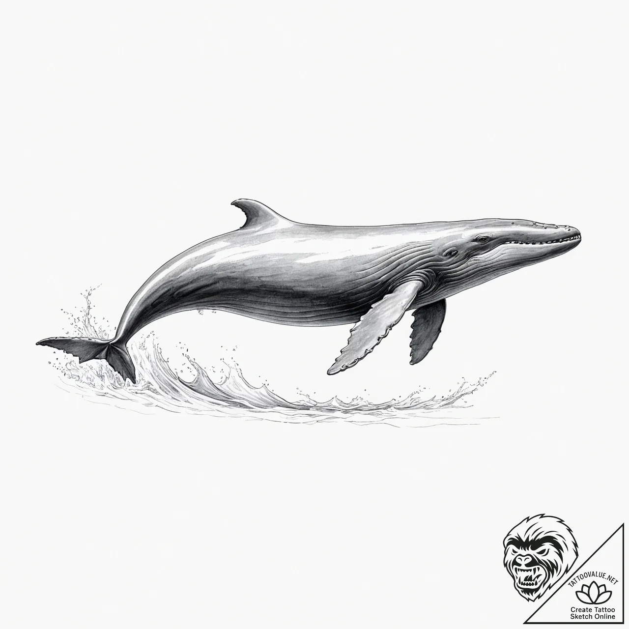 A powerful migratory whale, on its epic journ... - tattoo sketch (№1751985092_0, 08.07.2025 14:31) — tattoovalue.net