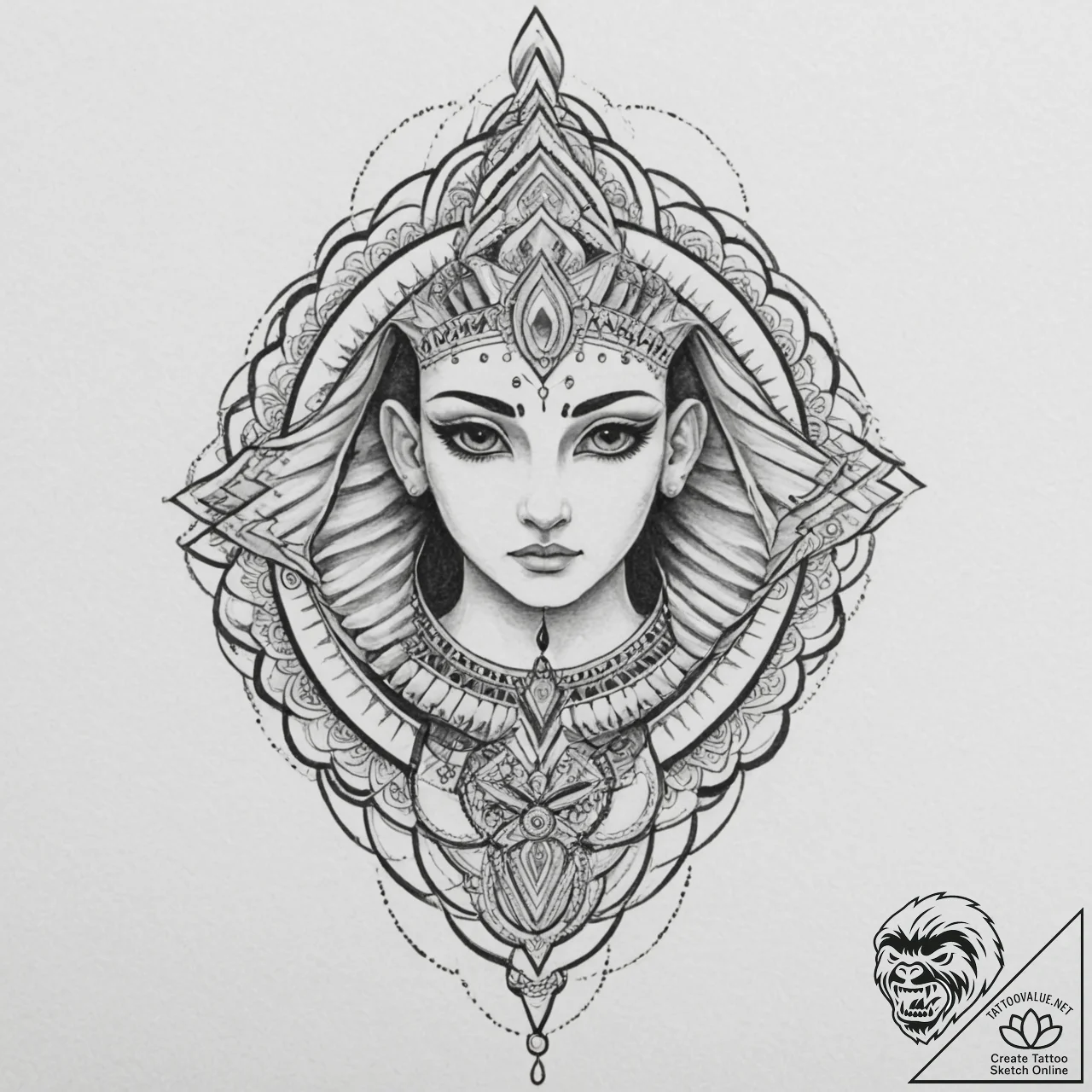 A beautiful, detailed drawing of a sphinx or... - tattoo sketch (№1751985174_0, 08.07.2025 14:32) — tattoovalue.net