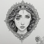 A beautiful woman with a third eye on her for… – tattoo sketch (№1751985646_0, 08.07.2025 14:40) — tattoovalue.net