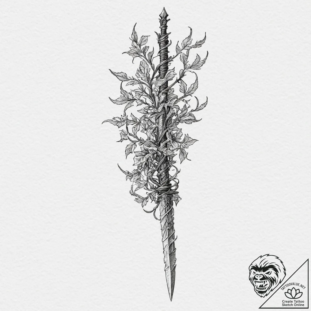 A beautiful but deadly thorny vine, wrapping... - tattoo sketch (№1751985731_0, 08.07.2025 14:42) — tattoovalue.net