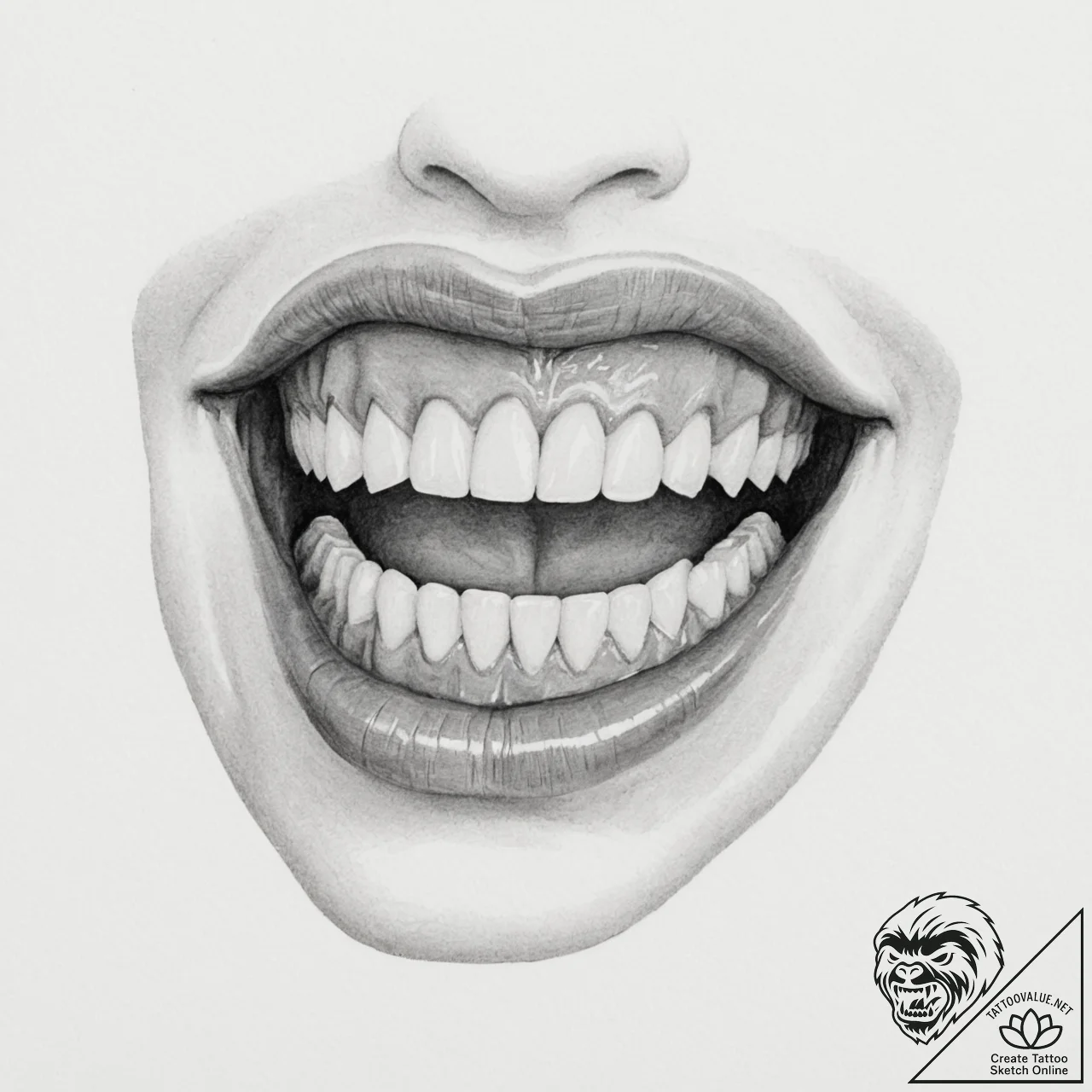 A human mouth, with sharpened, vampiric teeth - tattoo sketch (№1751985816_0, 08.07.2025 14:43) — tattoovalue.net