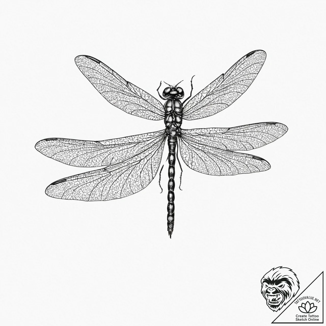 A delicate dragonfly, its wings are made of i... - tattoo sketch (№1751985981_0, 08.07.2025 14:46) — tattoovalue.net