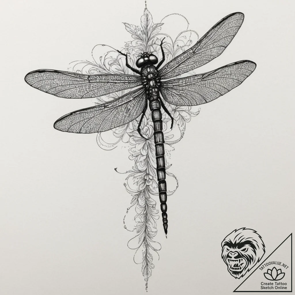 A delicate dragonfly, its wings are made of i... - tattoo sketch (№1751987408_0, 08.07.2025 15:10) — tattoovalue.net
