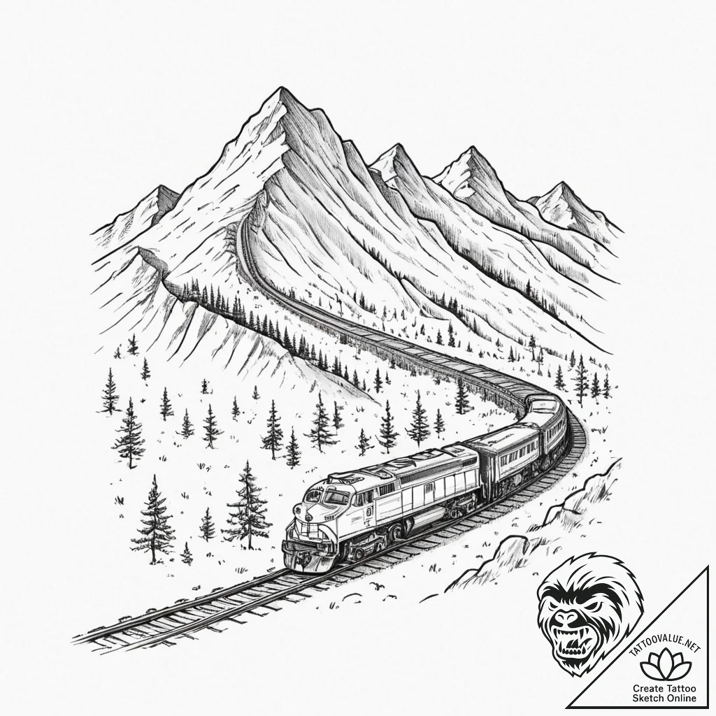 A powerful train, moving steadily along its t... - tattoo sketch (№1751987741_0, 08.07.2025 15:15) — tattoovalue.net