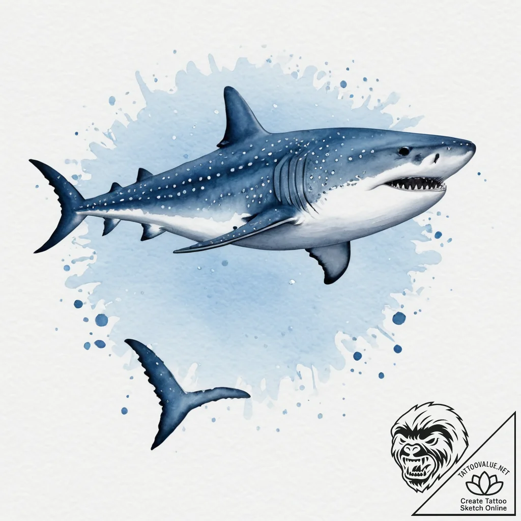 A majestic whale shark, its spots are soft wa... - tattoo sketch (№1751988240_0, 08.07.2025 15:24) — tattoovalue.net