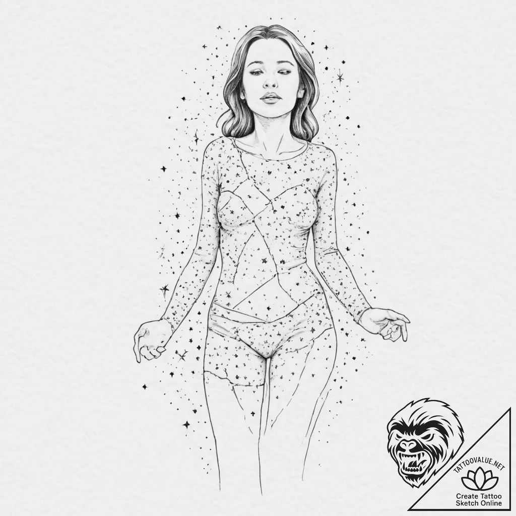 A girl whose body is covered in a map of the... - tattoo sketch (№1751988744_0, 08.07.2025 15:32) — tattoovalue.net