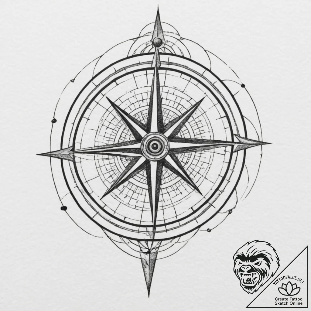 A compass, its needle is broken and spinning,... - tattoo sketch (№1751989329_0, 08.07.2025 15:42) — tattoovalue.net
