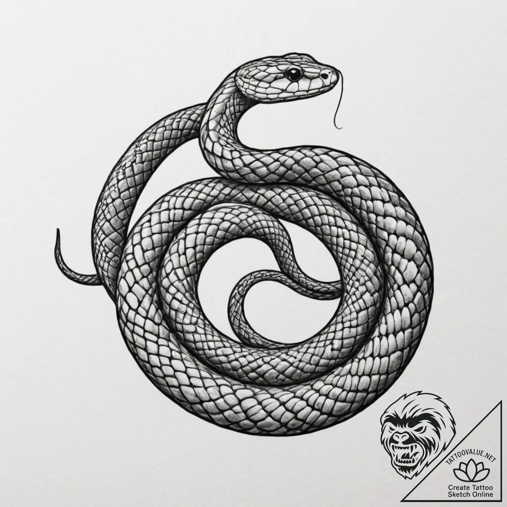 A snake, its scales are tiny, shimmering jewe... - tattoo sketch (№1751989413_0, 08.07.2025 15:43) — tattoovalue.net