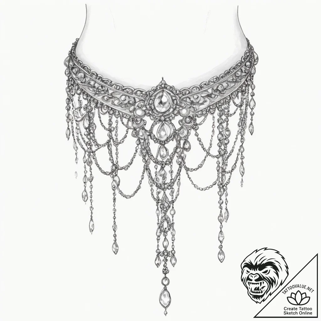 A delicate, ornamental chain, draping from th... - tattoo sketch (№1751989497_0, 08.07.2025 15:44) — tattoovalue.net