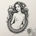 A beautiful, alluring siren, her body is half… – tattoo sketch (№1751989579_0, 08.07.2025 15:46) — tattoovalue.net