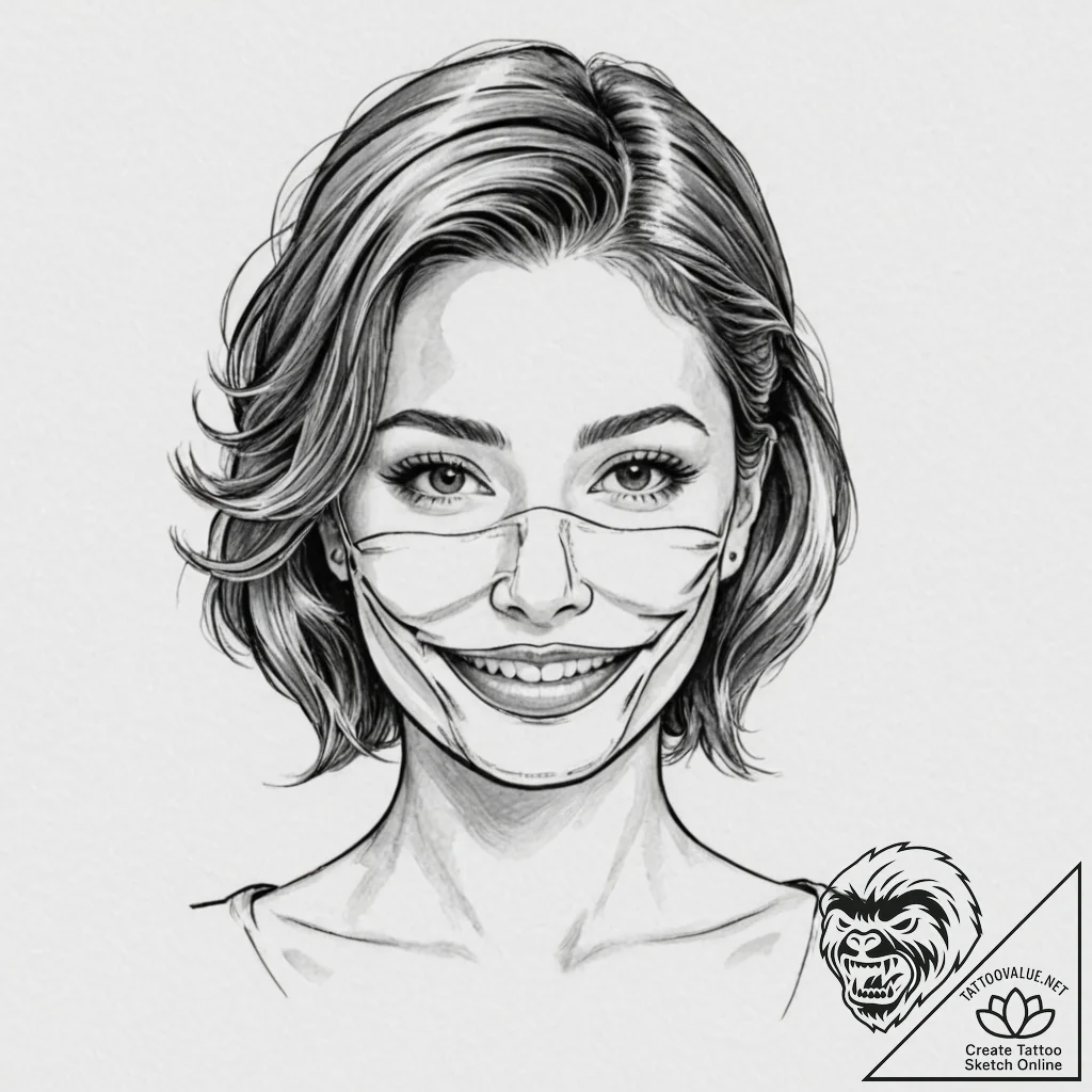 A human face, wearing a mask with a perfect,... - tattoo sketch (№1751989663_0, 08.07.2025 15:47) — tattoovalue.net