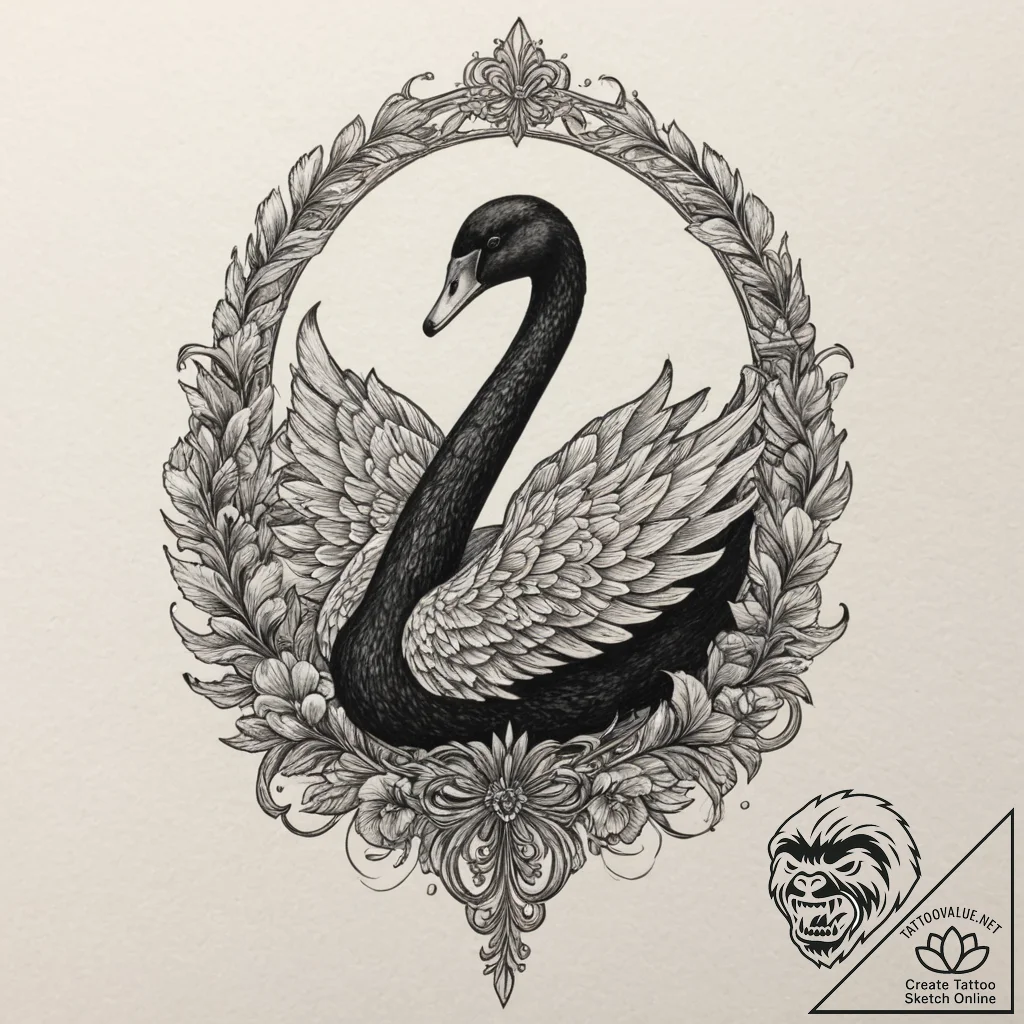 A beautiful, realistic black swan, a symbol o... - tattoo sketch (№1751989830_0, 08.07.2025 15:50) — tattoovalue.net