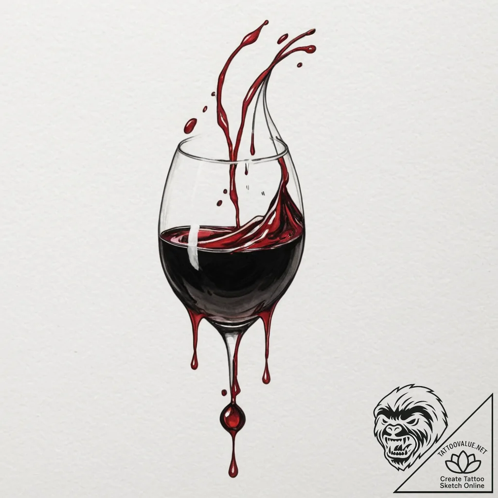 A realistic, dripping drop of red wine on the... - tattoo sketch (№1751989914_0, 08.07.2025 15:51) — tattoovalue.net