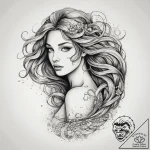 A beautiful, sensual mermaid, her hair flowin… – tattoo sketch (№1751996018_0, 08.07.2025 17:33) — tattoovalue.net