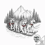A powerful sled dog team, working together to… – tattoo sketch (№1751996168_0, 08.07.2025 17:36) — tattoovalue.net