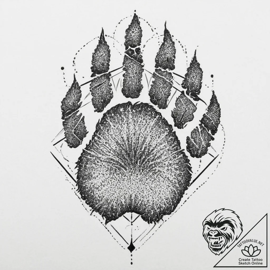 A single, black wolf's paw print, with sharp... - tattoo sketch (№1751996709_0, 08.07.2025 17:45) — tattoovalue.net