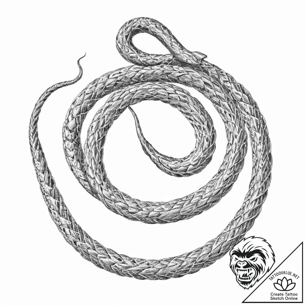 A beautiful, ornate whip, coiled like a snake - tattoo sketch (№1751996787_0, 08.07.2025 17:46) — tattoovalue.net