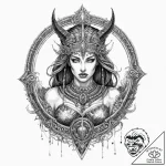 A beautiful but fierce goddess of war, like m… – tattoo sketch (№1751997480_0, 08.07.2025 17:58) — tattoovalue.net