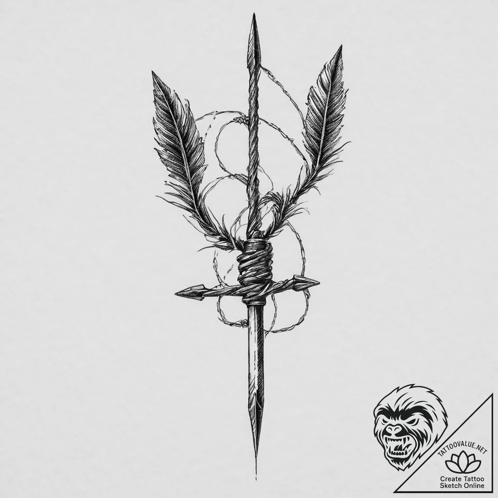 A single, powerful arrow, its tip is a sharp,... - tattoo sketch (№1751997645_0, 08.07.2025 18:00) — tattoovalue.net