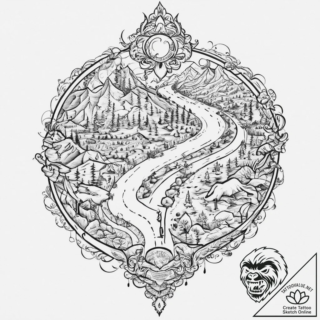 A beautiful, ornate map, with a clear, marked... - tattoo sketch (№1751998063_0, 08.07.2025 18:07) — tattoovalue.net