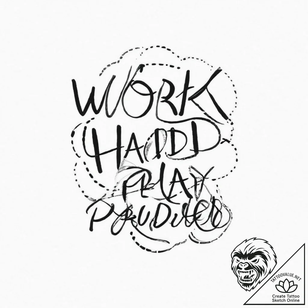 The phrase "work hard, play harder" in a styl... - tattoo sketch (№1751998147_0, 08.07.2025 18:09) — tattoovalue.net