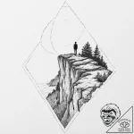 A human silhouette, standing on a cliff edge,… – tattoo sketch (№1751998232_0, 08.07.2025 18:10) — tattoovalue.net