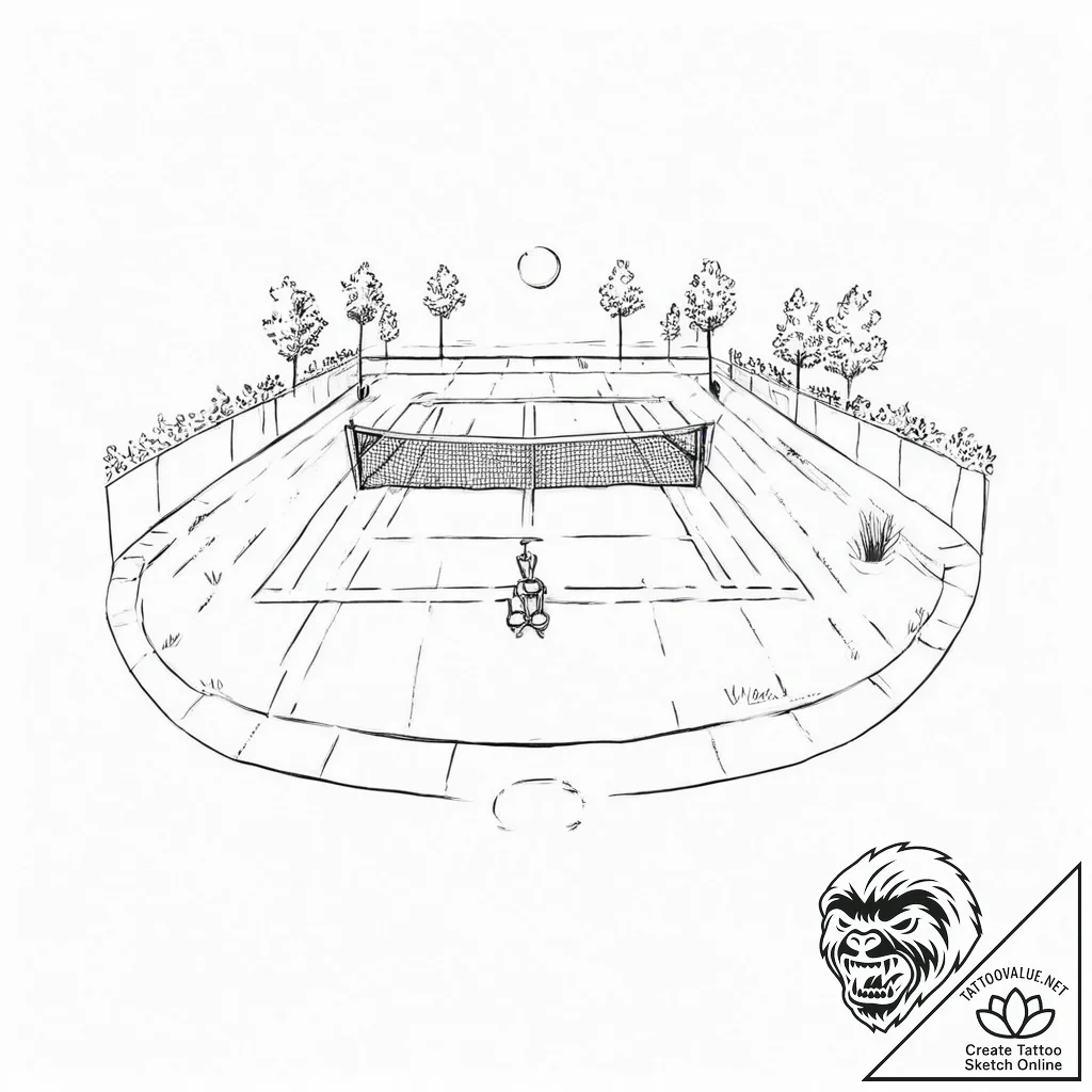A minimalist drawing of a private tennis cour... - tattoo sketch (№1751998815_0, 08.07.2025 18:20) — tattoovalue.net