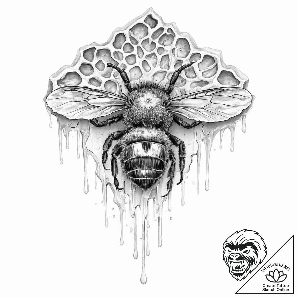 A realistic, dripping honeycomb on the skin - tattoo sketch (№1751999064_0, 08.07.2025 18:24) — tattoovalue.net