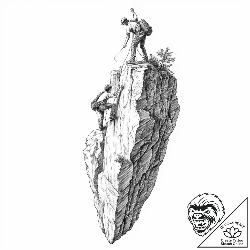 A person, helping another person climb up a s... - tattoo sketch (№1751999229_0, 08.07.2025 18:27) — tattoovalue.net