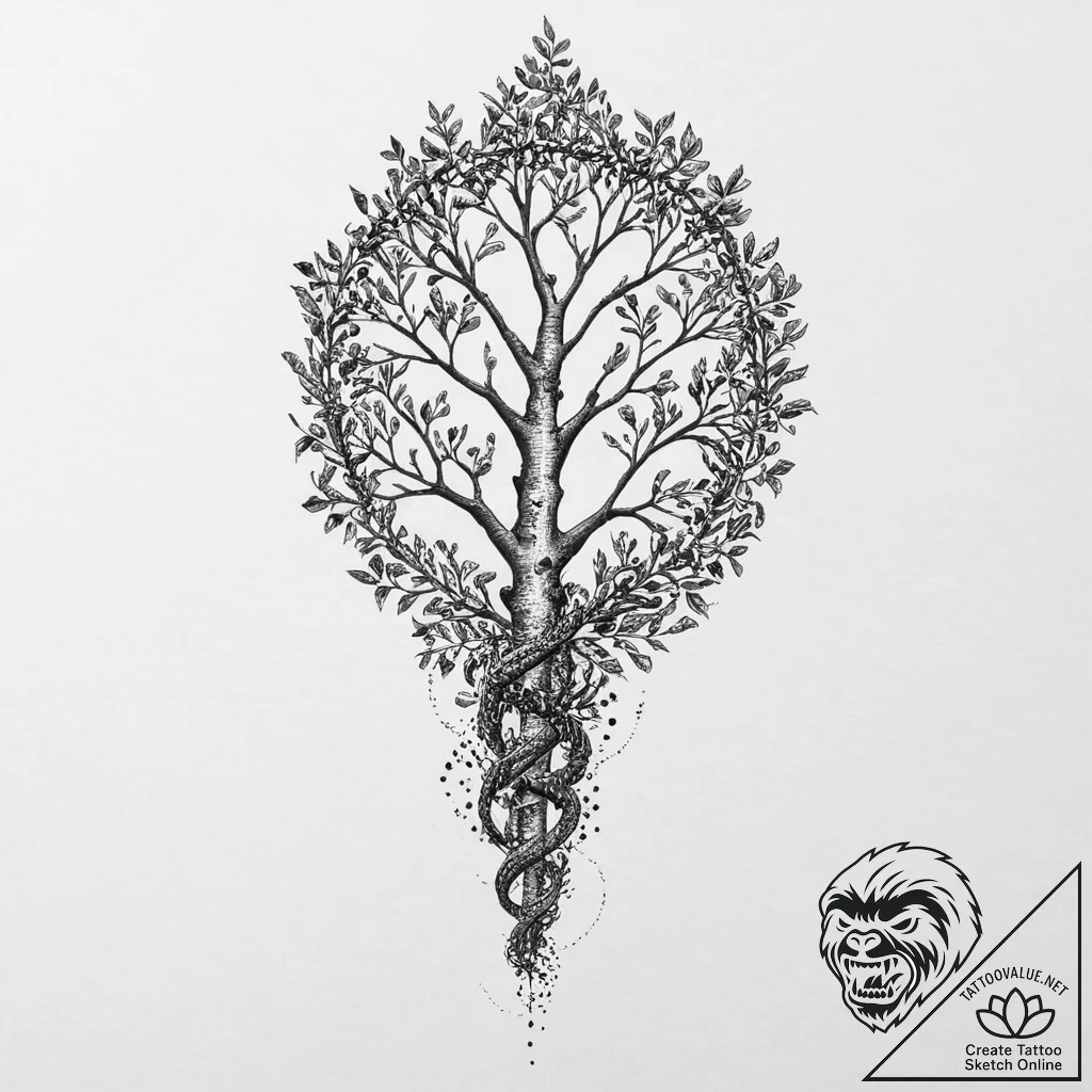 A seed, sprouting into a mighty tree that is... - tattoo sketch (№1752000141_0, 08.07.2025 18:42) — tattoovalue.net