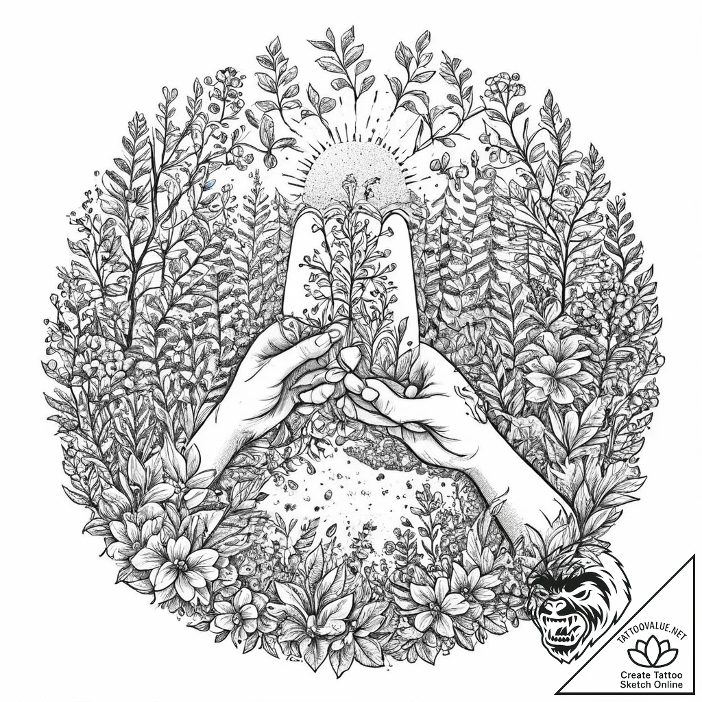 A beautiful, strong community garden, with ma... - tattoo sketch (№1752000975_0, 08.07.2025 18:56) — tattoovalue.net