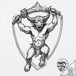 A powerful minotaur, swinging a massive axe i… – tattoo sketch (№1752001558_0, 08.07.2025 19:05) — tattoovalue.net