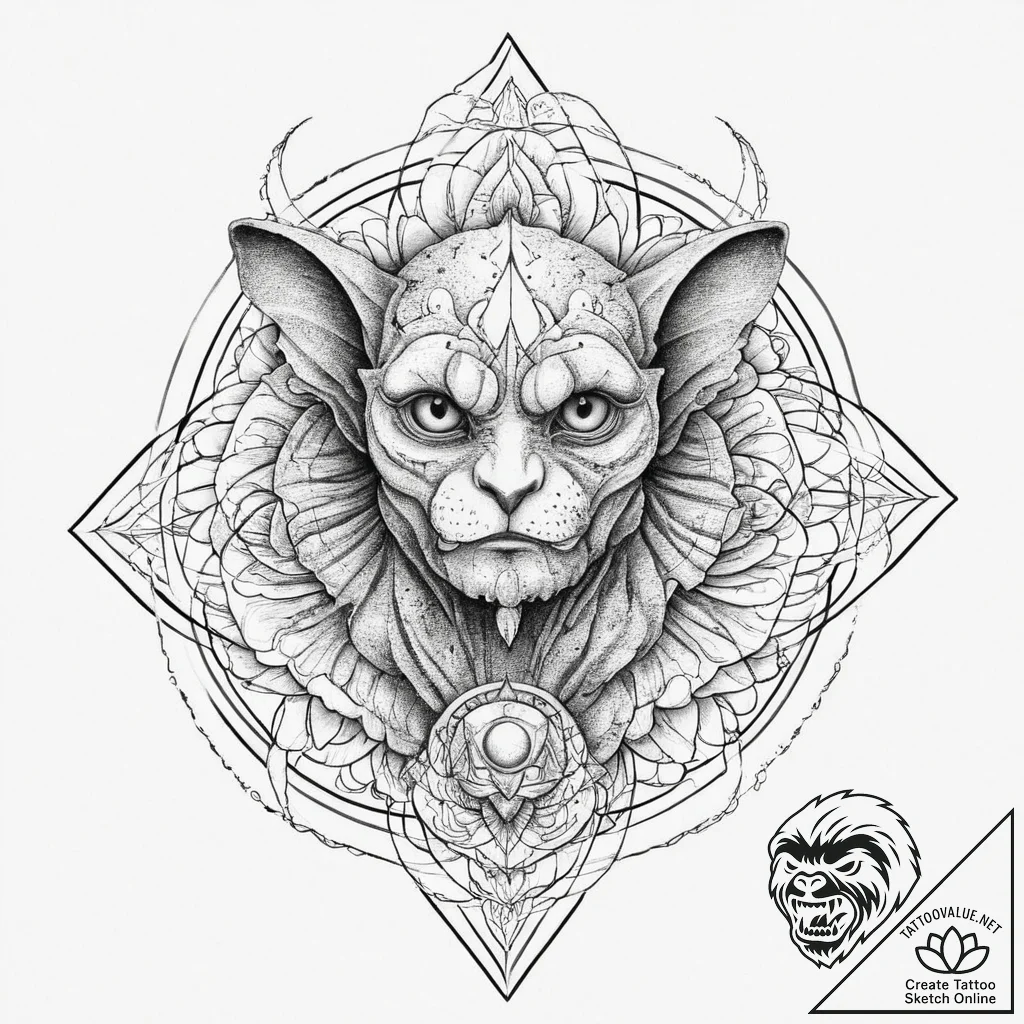 A beautiful, but menacing gargoyle, perched a... - tattoo sketch (№1752001640_0, 08.07.2025 19:07) — tattoovalue.net