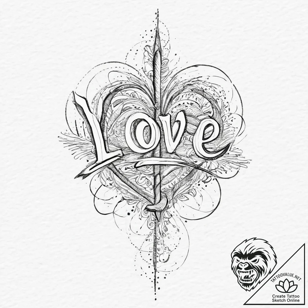 A single, powerful word "love", in a universa... - tattoo sketch (№1752001723_0, 08.07.2025 19:08) — tattoovalue.net