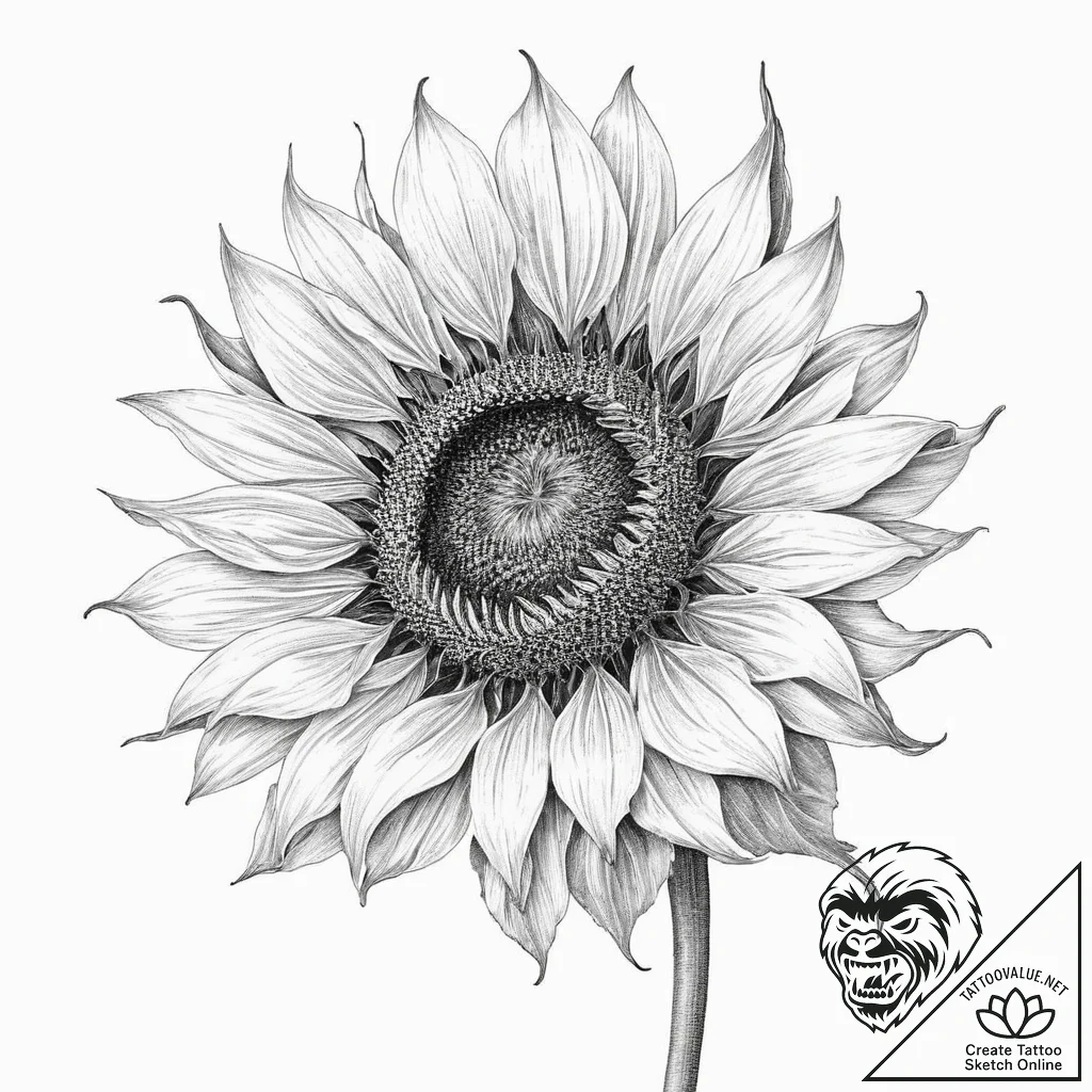 A beautiful, strong sunflower, always turning... - tattoo sketch (№1752001970_0, 08.07.2025 19:12) — tattoovalue.net