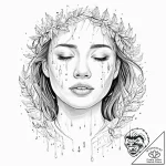 A girl whose tears are falling leaves – tattoo sketch (№1752002733_0, 08.07.2025 19:25) — tattoovalue.net