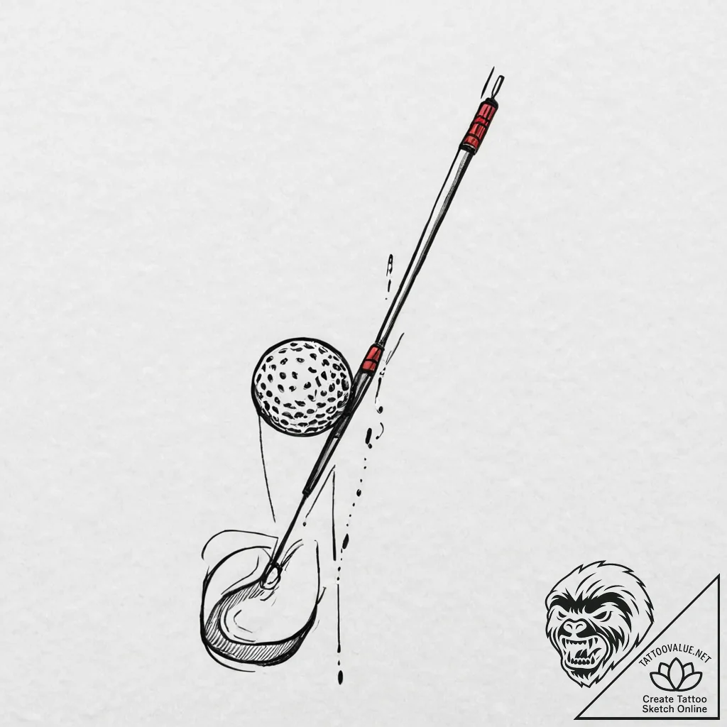A minimalist drawing of a golf club and ball,... - tattoo sketch (№1752002819_0, 08.07.2025 19:26) — tattoovalue.net