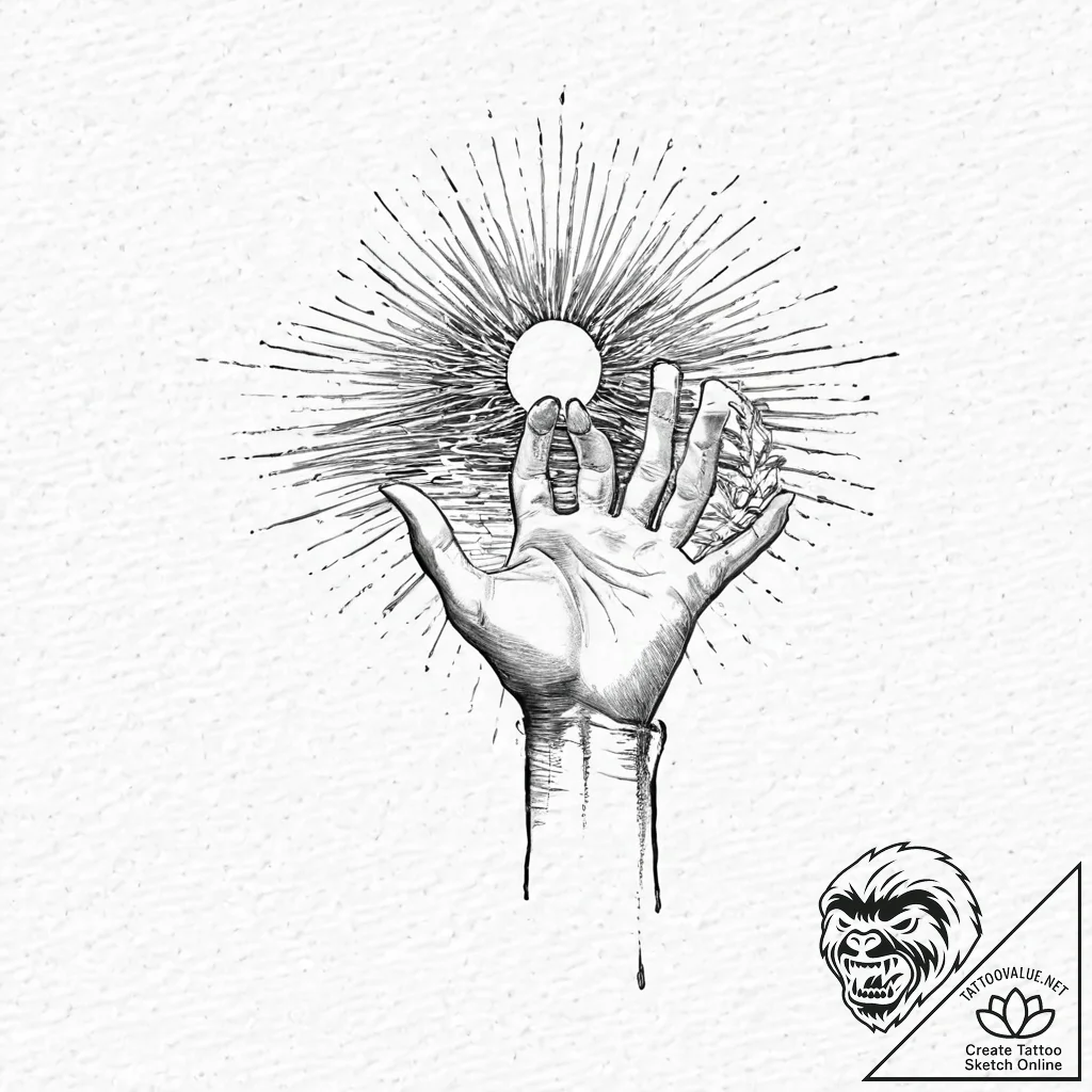 A human hand, reaching out of dark water to g... - tattoo sketch (№1752003417_0, 08.07.2025 19:36) — tattoovalue.net