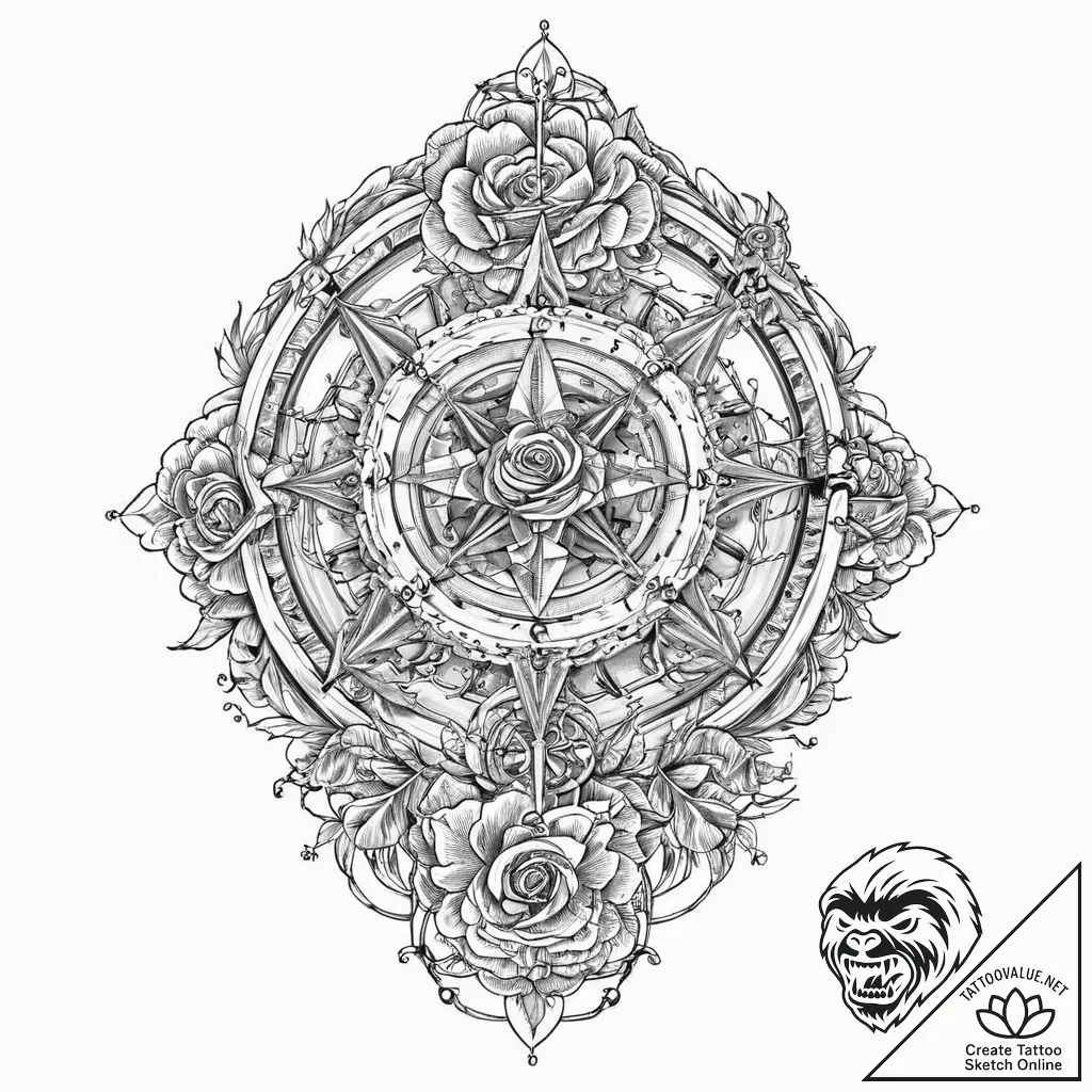 A beautiful, ornate sextant, for charting a c... - tattoo sketch (№1752003587_0, 08.07.2025 19:39) — tattoovalue.net
