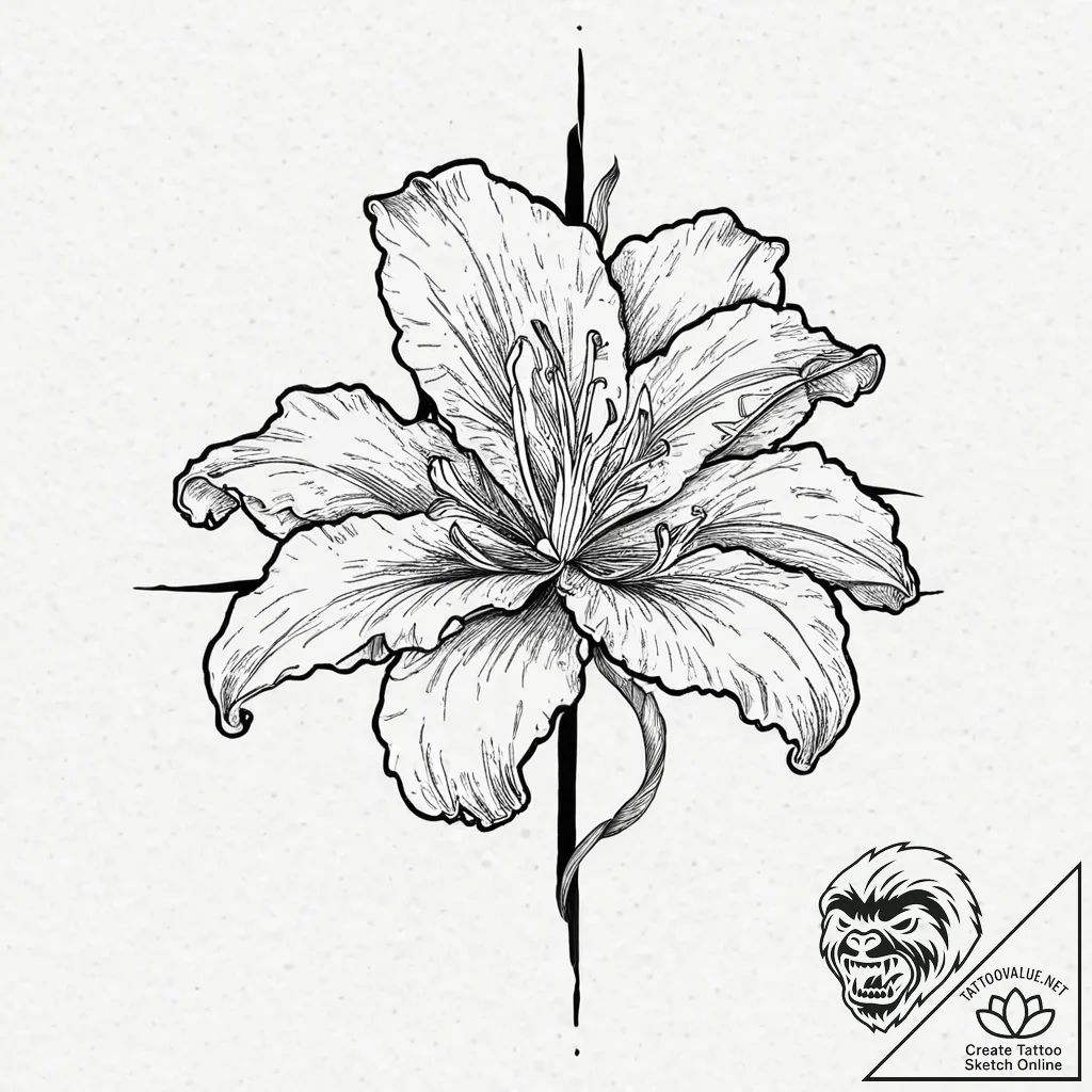A beautiful, blooming lily flower, a symbol o... - tattoo sketch (№1752003758_0, 08.07.2025 19:42) — tattoovalue.net