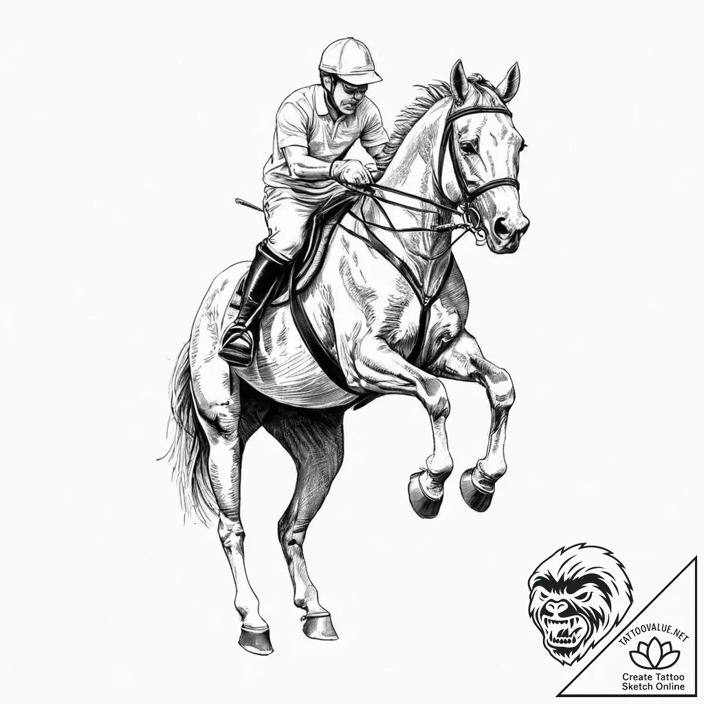 A minimalist outline of a rearing polo horse,... - tattoo sketch (№1752004356_0, 08.07.2025 19:52) — tattoovalue.net