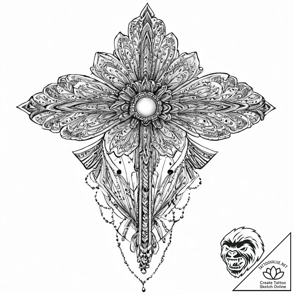 A beautiful, delicate pattern of art deco fan... - tattoo sketch (№1752004613_0, 08.07.2025 19:56) — tattoovalue.net