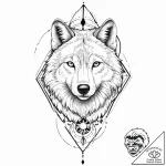 A portrait of a wolf, with a red, geometric f… – tattoo sketch (№1752005289_0, 08.07.2025 20:08) — tattoovalue.net