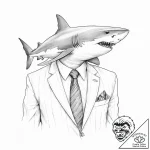 A shark, wearing a sleek, expensive business… – tattoo sketch (№1752005373_0, 08.07.2025 20:09) — tattoovalue.net