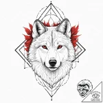 A portrait of a wolf, with a red, geometric f… – tattoo sketch (№1752005545_0, 08.07.2025 20:12) — tattoovalue.net