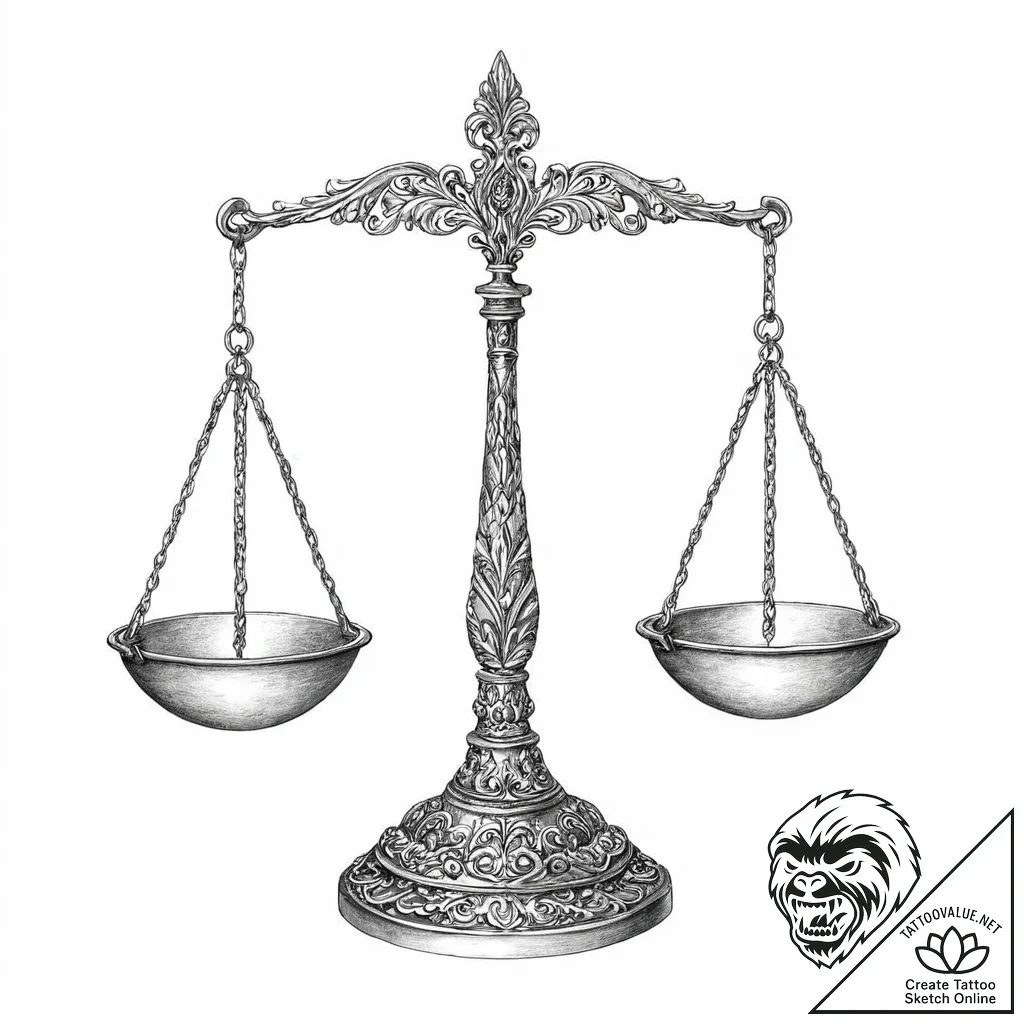 A beautiful, ornate set of scales, perfectly... - tattoo sketch (№1752005972_0, 08.07.2025 20:19) — tattoovalue.net