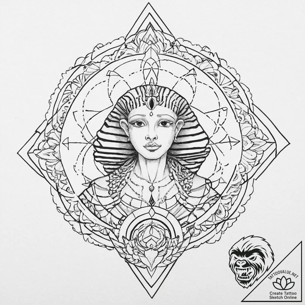 A beautiful, but fierce sphinx, asking a dead... - tattoo sketch (№1752006483_0, 08.07.2025 20:28) — tattoovalue.net