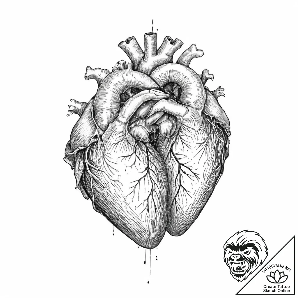 A human heart, made of two hands clasped toge... - tattoo sketch (№1752006567_0, 08.07.2025 20:29) — tattoovalue.net