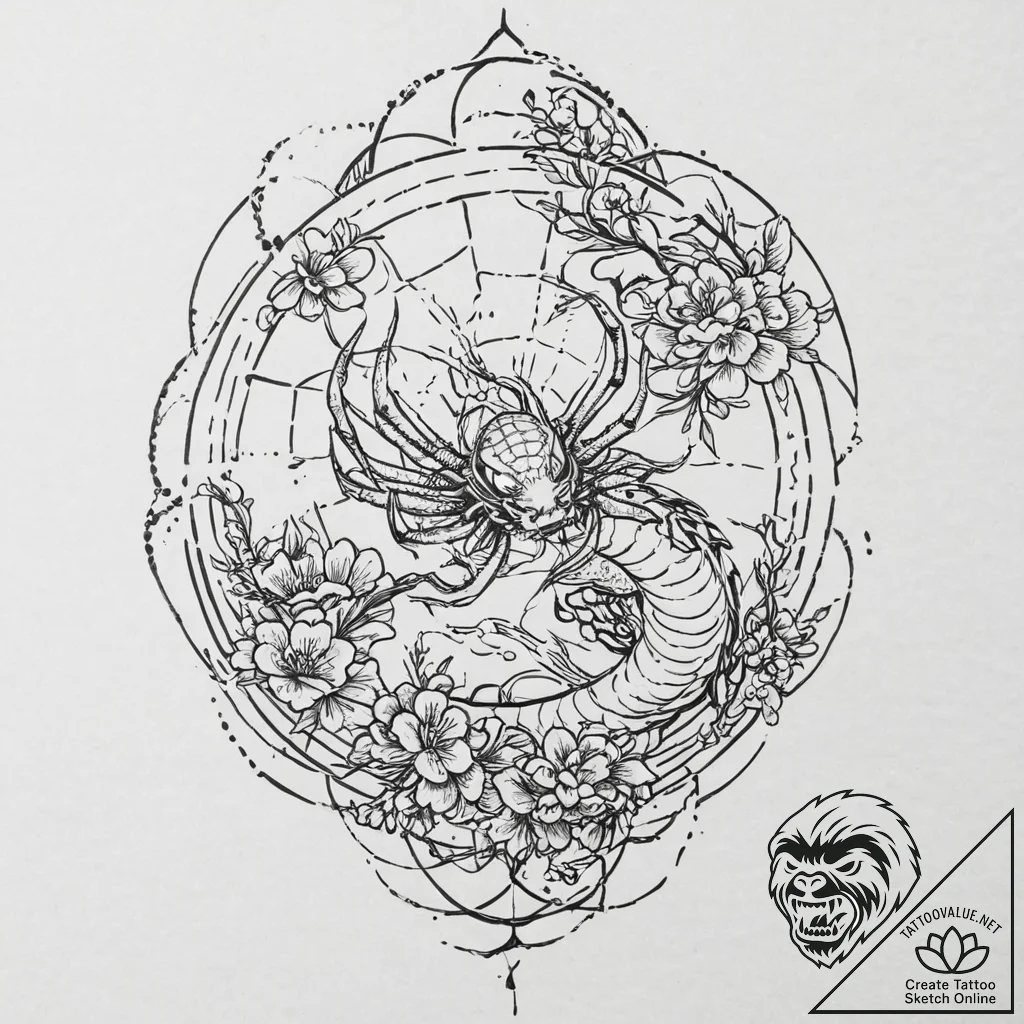 A beautiful, but deadly spider, its web is ma... - tattoo sketch (№1752007165_0, 08.07.2025 20:39) — tattoovalue.net