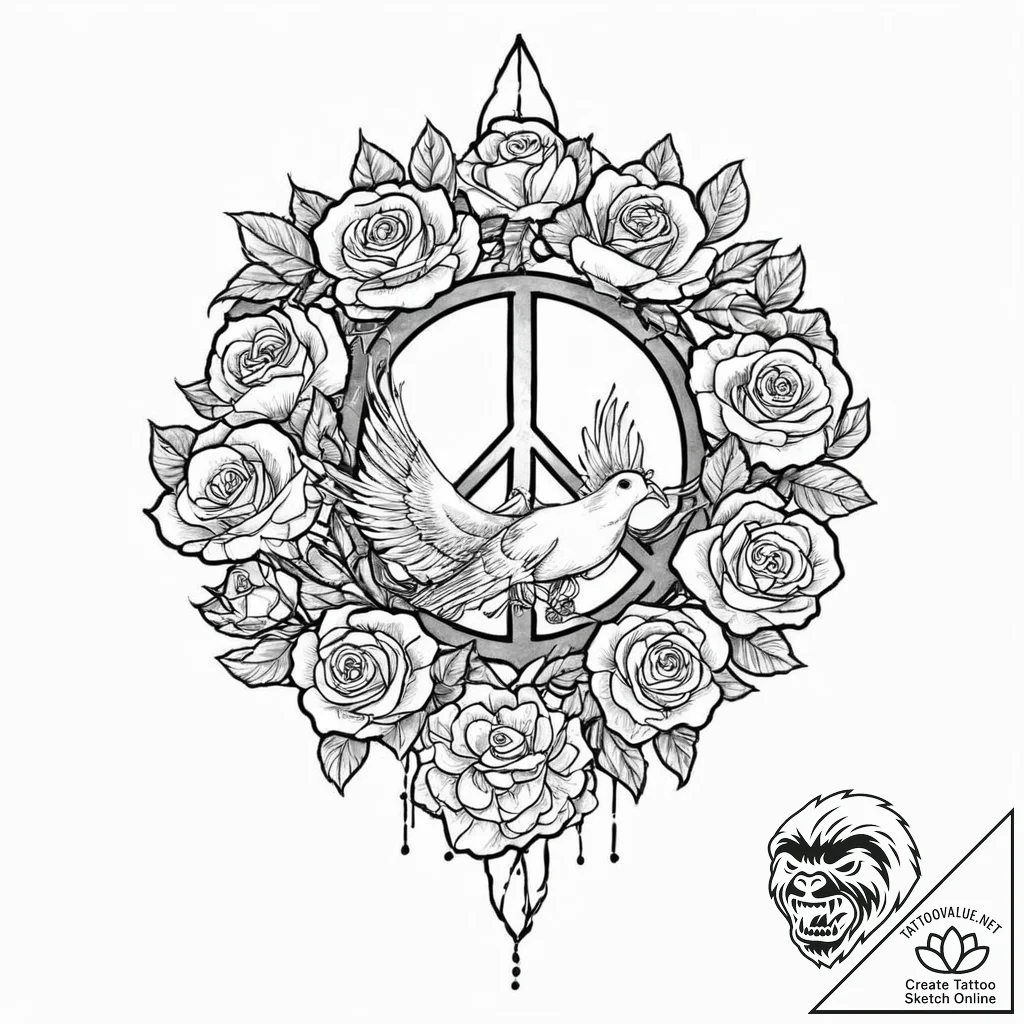 A single, powerful word "peace", with a dove... - tattoo sketch (№1752007844_0, 08.07.2025 20:50) — tattoovalue.net